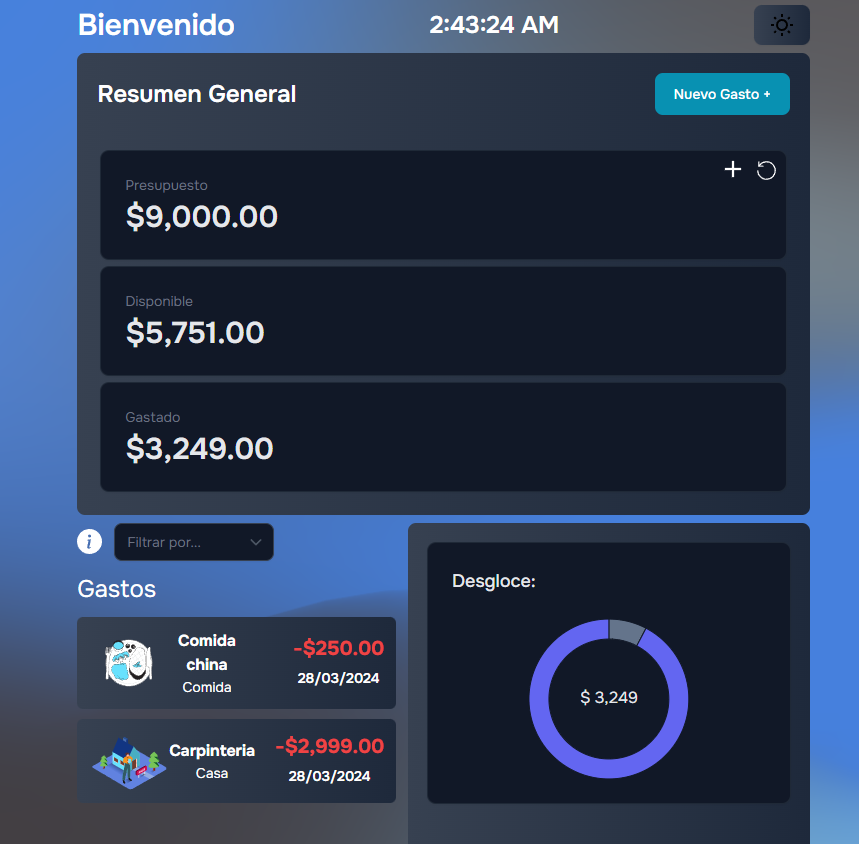 Imagen de pagina web administradora de gastos